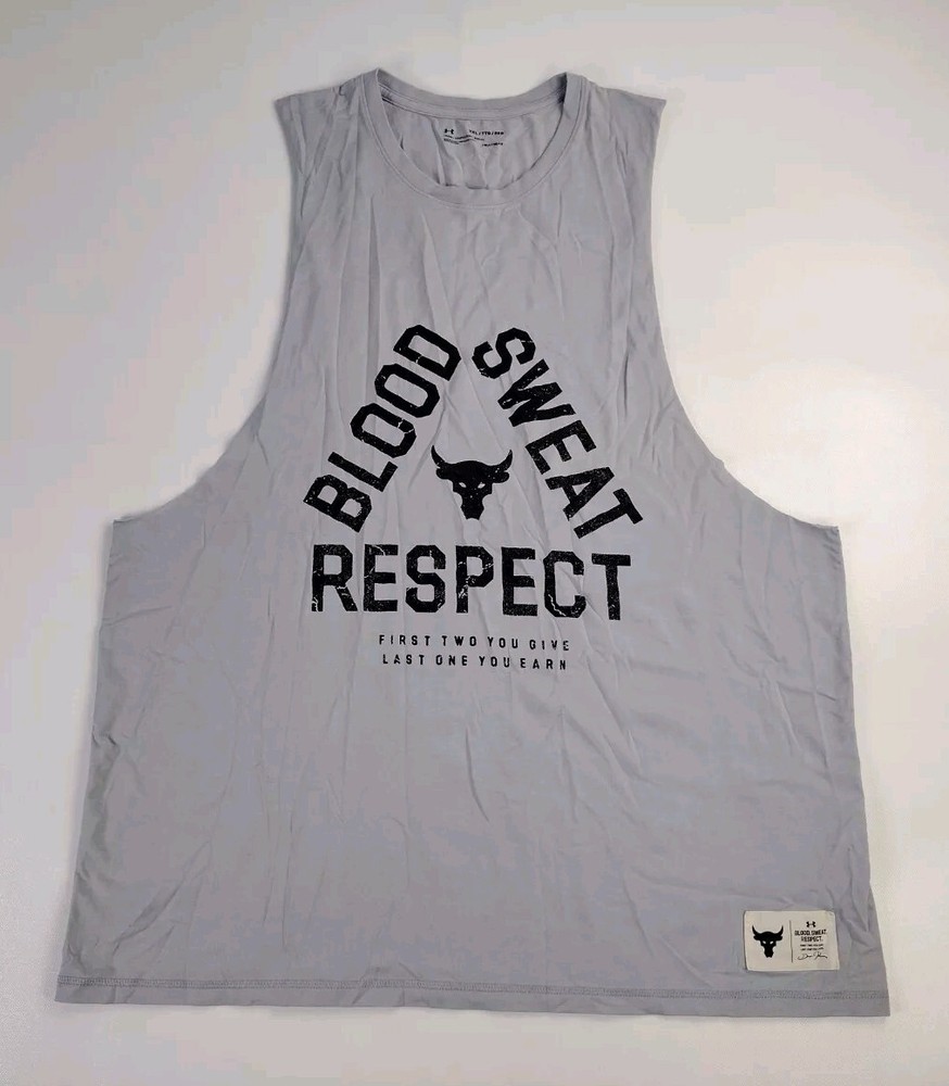 Under Armour Project Rock ‘Blood Sweat Respect’ Gray Sleeveless Tank Top Sz XXL