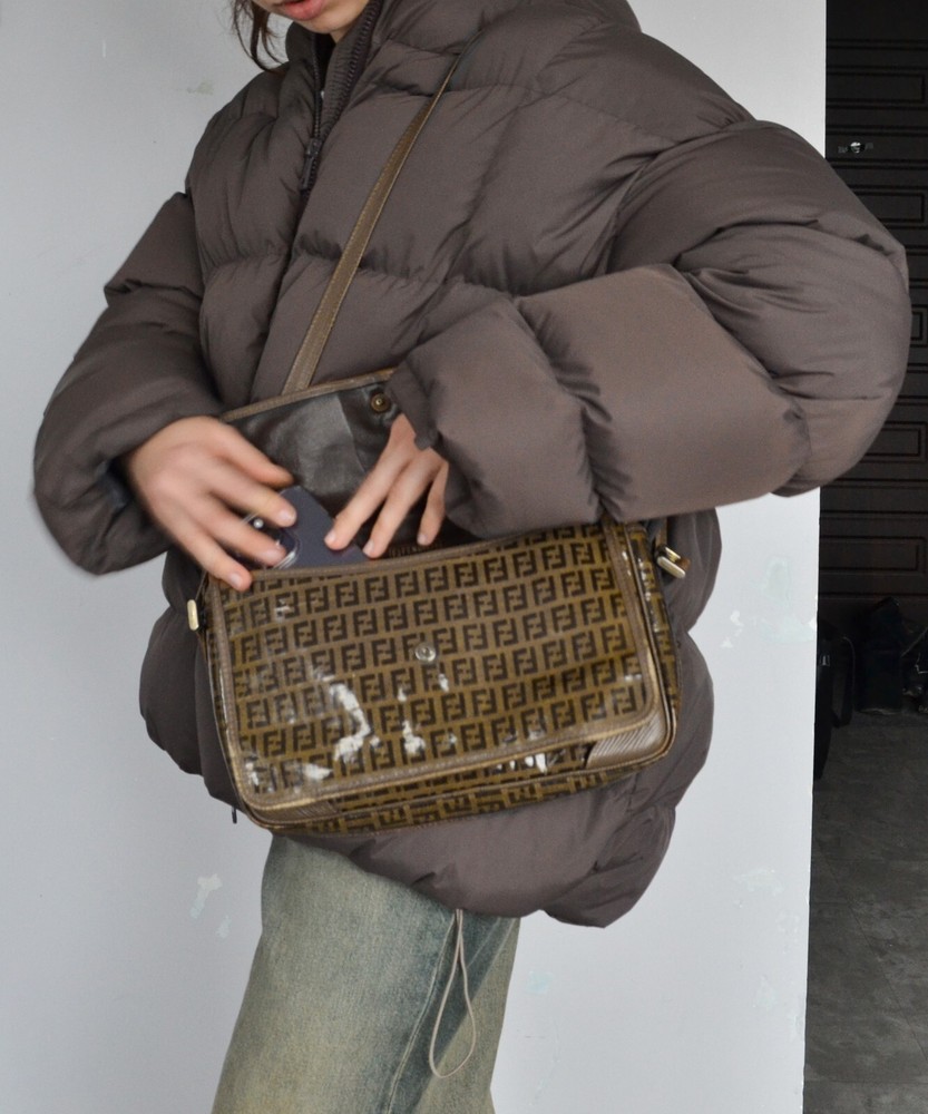 90s Vintage FENDI Brown FF Logo Crossbody Bag with Zip Pockets