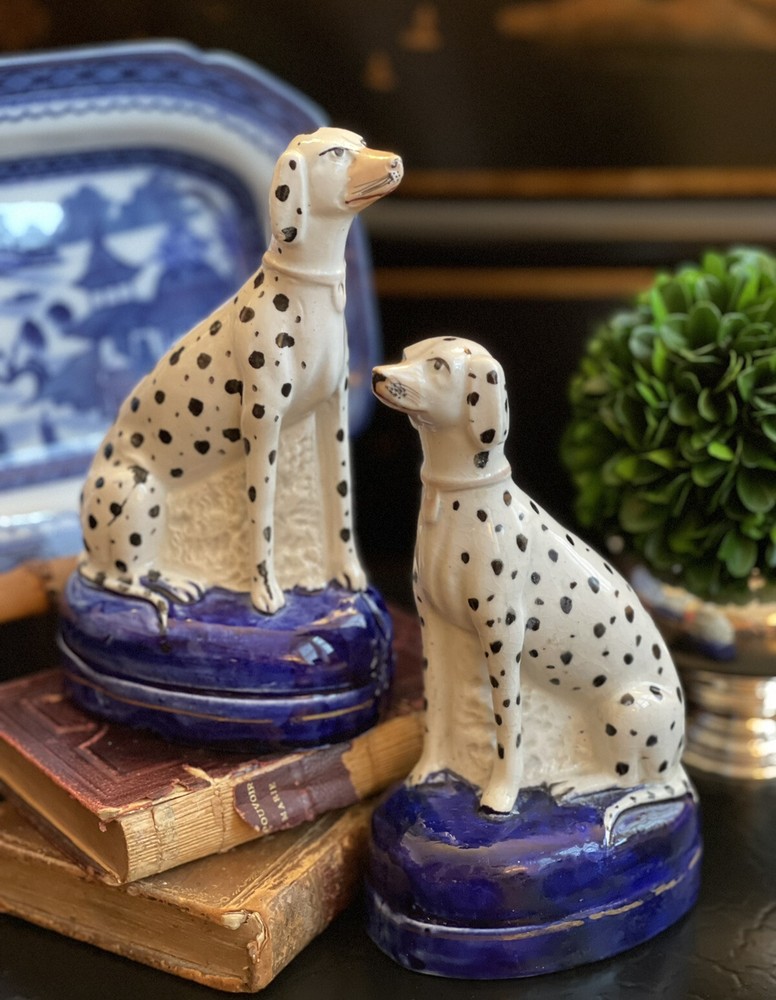 Rare Original 19C English Staffordshire Dalmatian Game Hunt Mantle Dog Pair 5.9”
