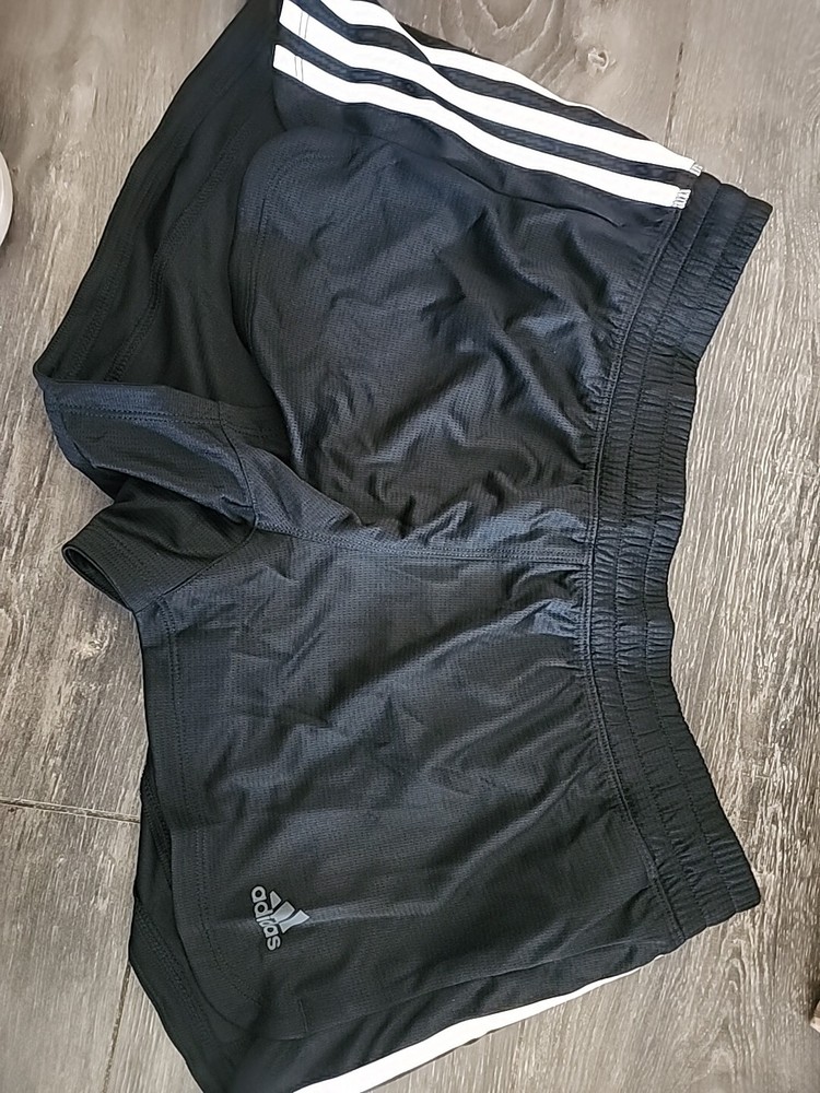 Women's Adidas Pacer 3 Stripes Knit Gym Training Shorts - Black/White - SIZE M