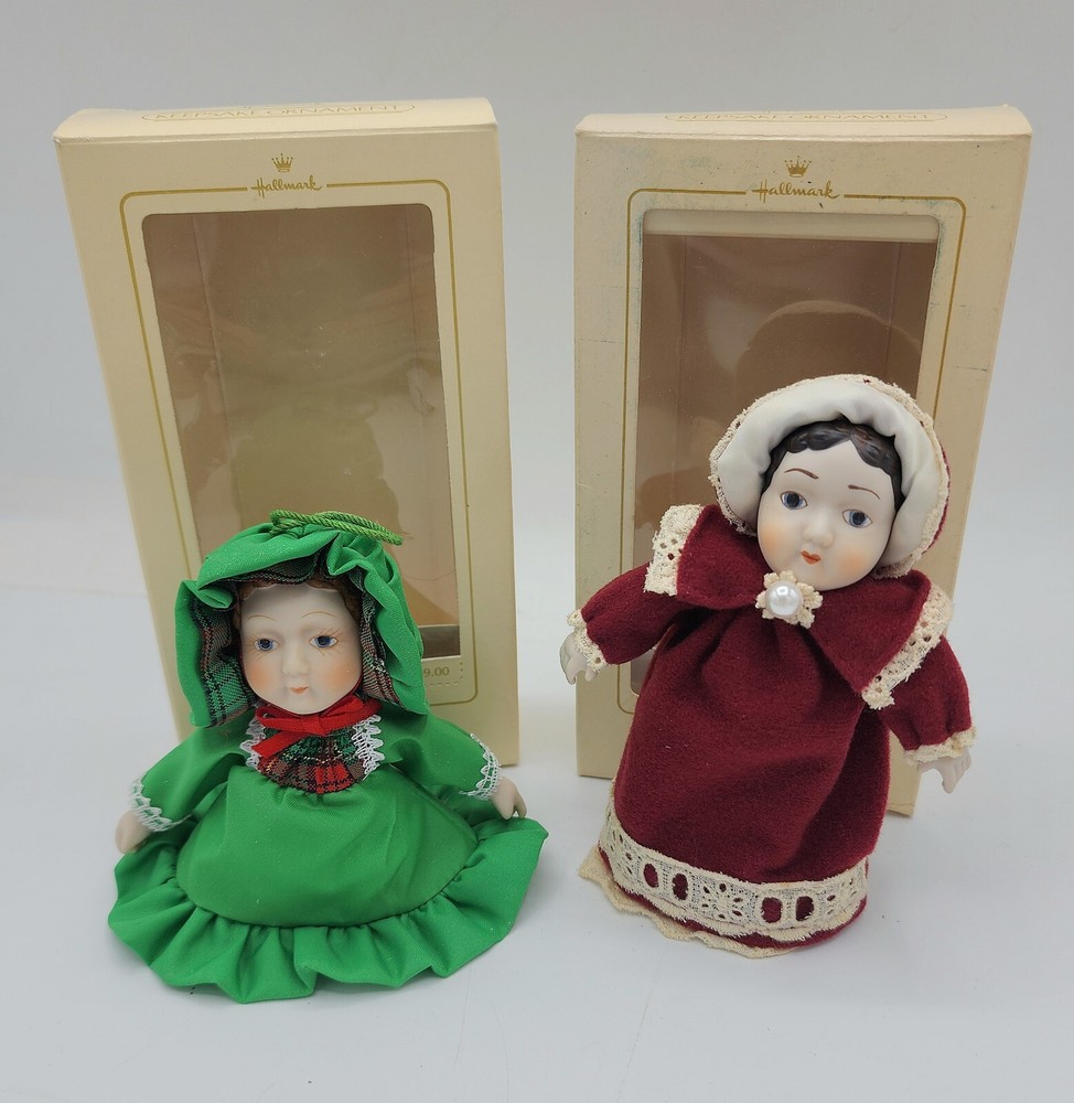Hallmark Keepsake Porcelain Dolls Ornaments Diana & Amanda 1983-4 in Boxes Vtg