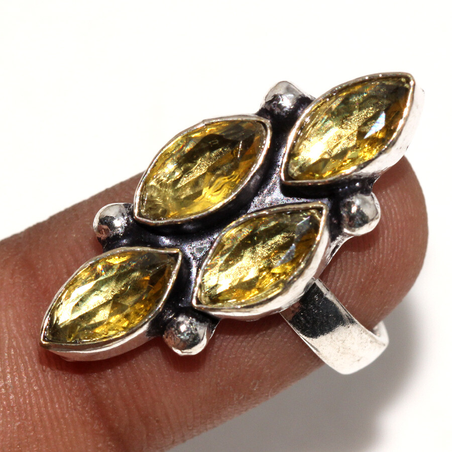 Citrine Gemstone 925 Silver Plated Handmade Ring Size 6.5 Valentine Gift Jewelry