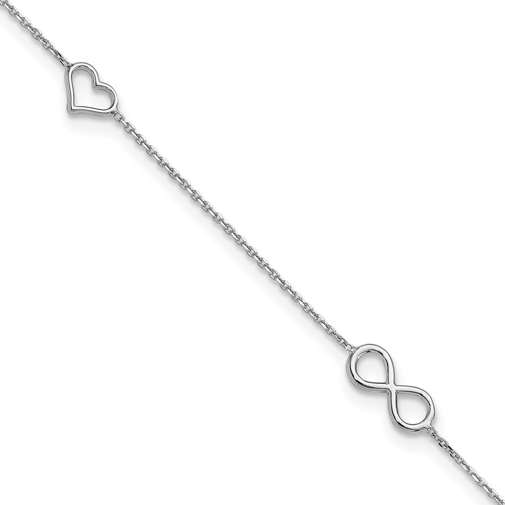 Sterling silver rhodium heart infinity anklet 9 inch with 1in ext 1.71g