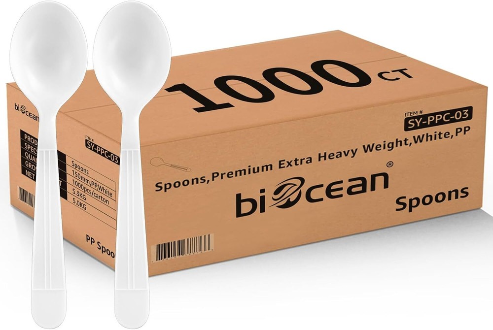 Plastic Spoons 1000 Count Extra Heavy Duty Disposable Soup Spoon White