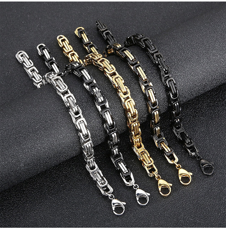 Titanium steel Byzantine imperial chain men's keel chain shape chain bracelet