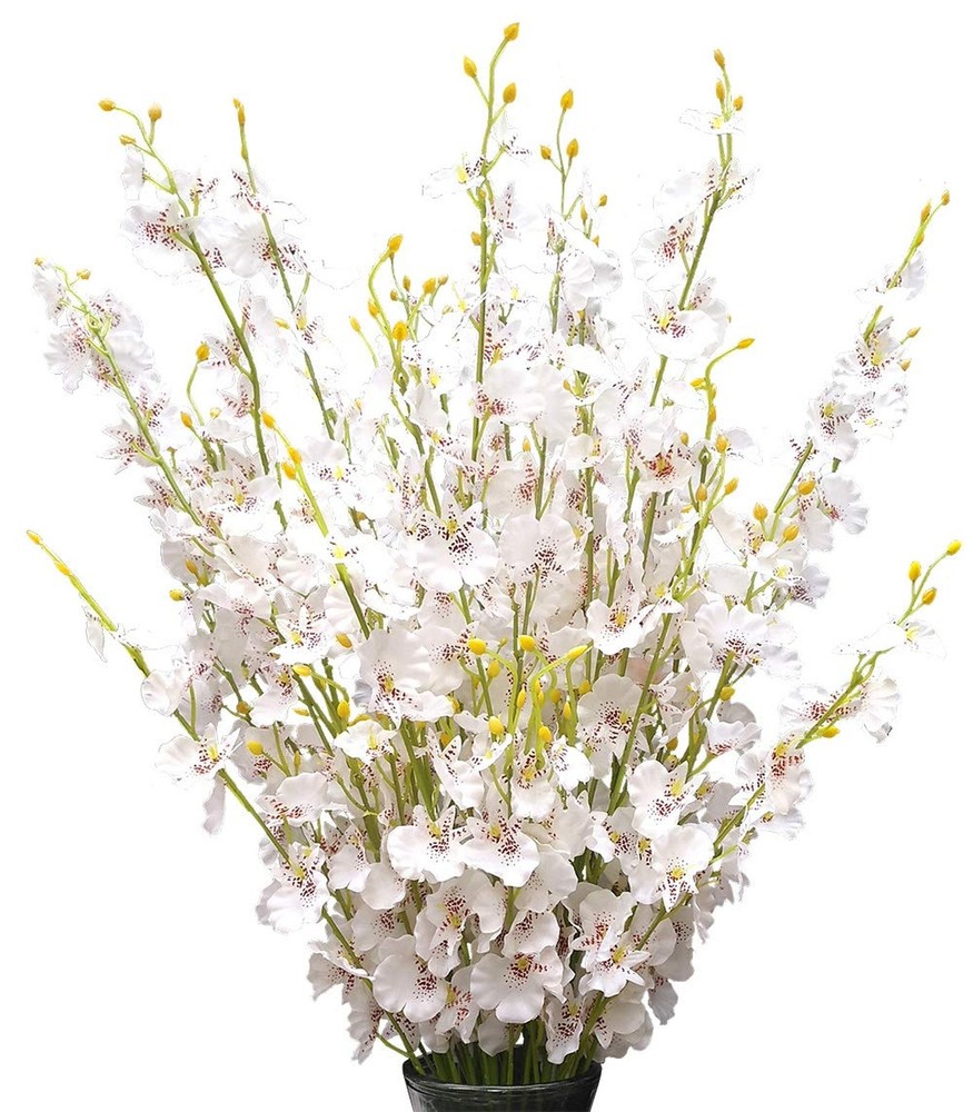 White Silk Flowers in Bulk Wholesale Artificial Orchids, 12 Pcs (Each 38.5”