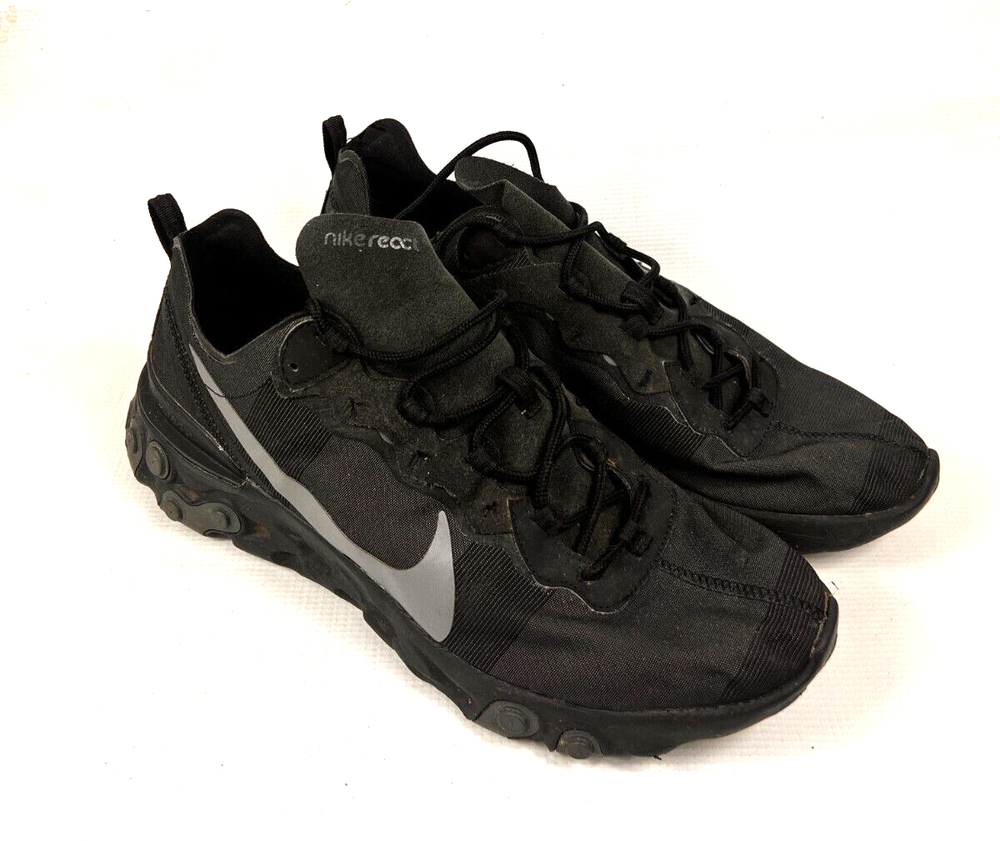 Nike Sneakers React Element 55 Running Shoes Triple Black BQ6166-008 Men's 13D .