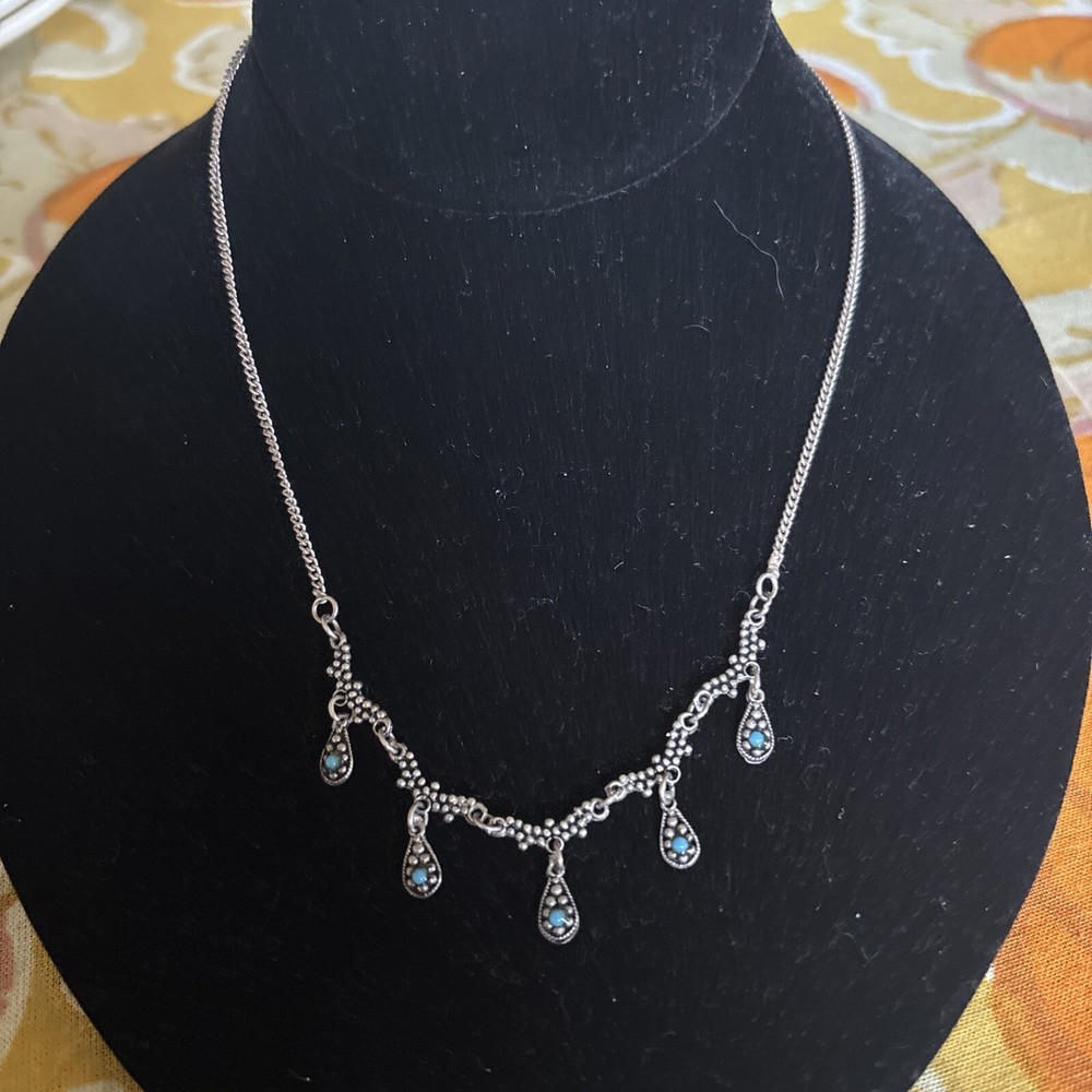 16-Inch Sterling Silver Necklace Featuring Turquoise Gemstone