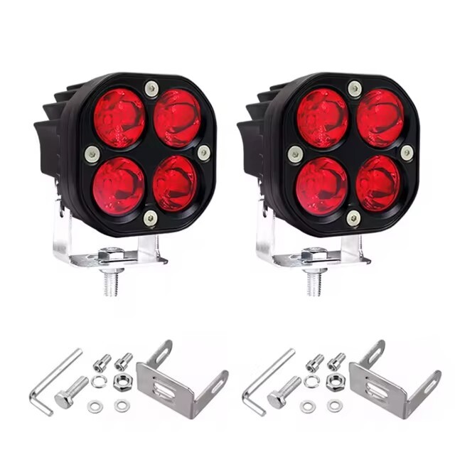 2PCS 3''  LED Driving Work Light 4x4 Red 40W Square Off Road Fog Lamp For Moto