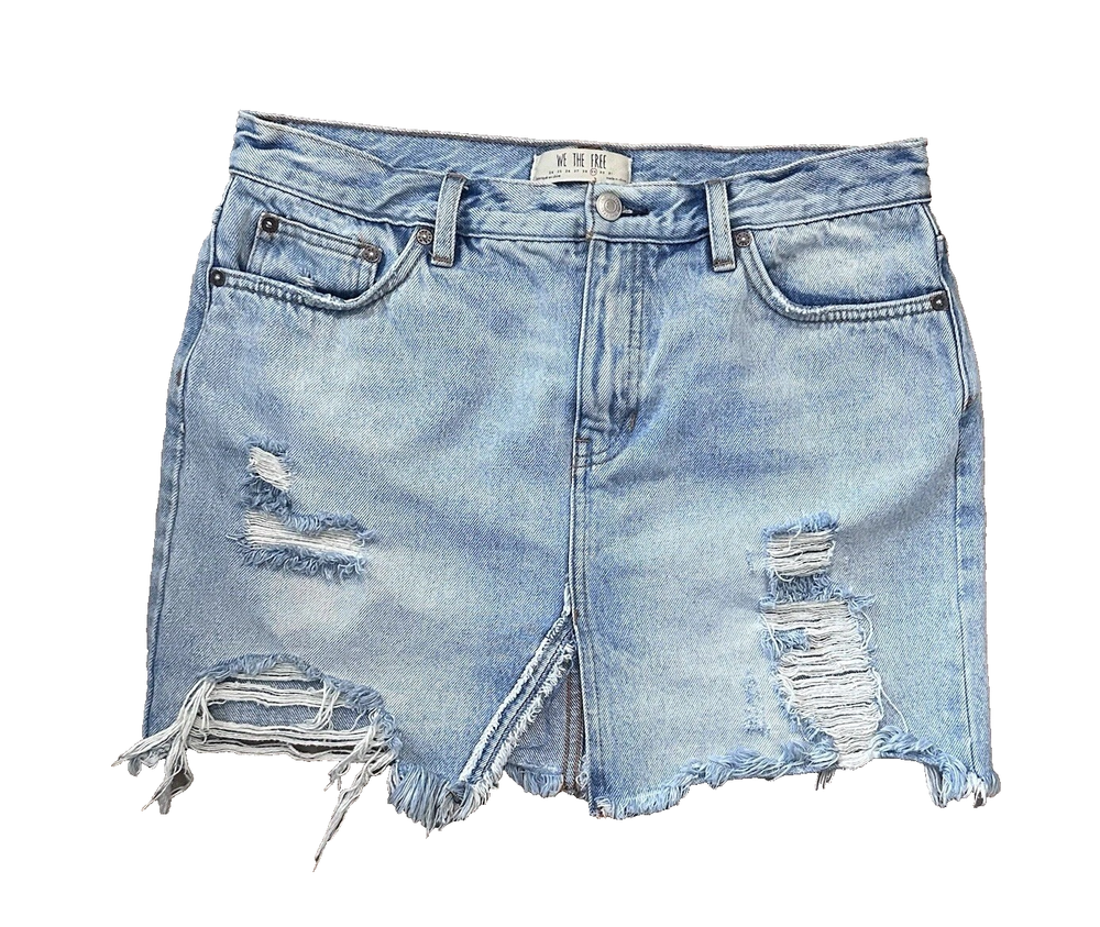 We The Free Womens Distressed Denim Mini Skirt Size 26 Western Festival Casual
