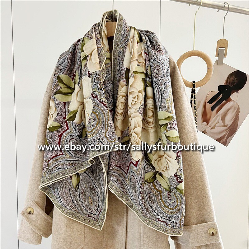 Sally Boutique Soft 70% Cashmere 30% Silk Camellia Print Wrap Shawl