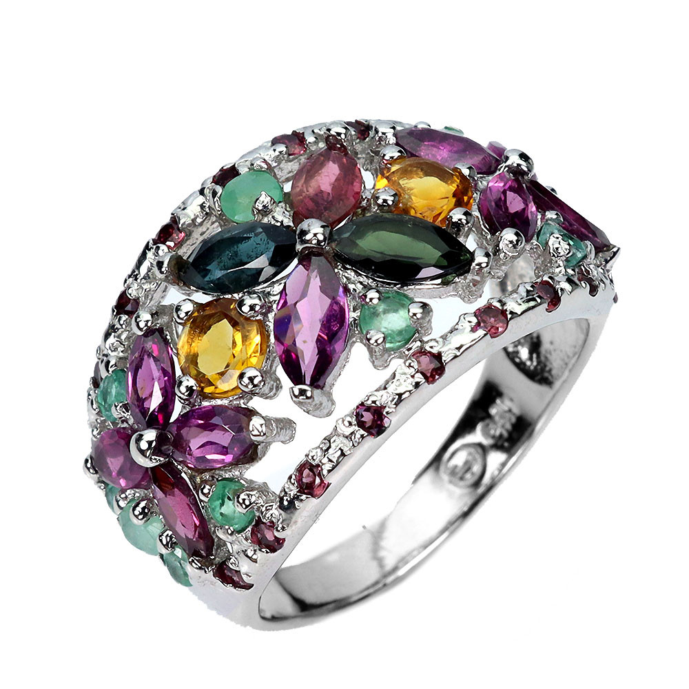 925 Sterling Silver Ring with Marquise Tourmaline Citrine Natural Gemstone Size 8