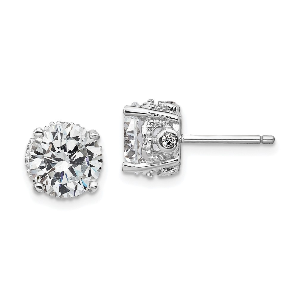 Sterling Silver Brilliant-cut Cubic Zirconia 8mm Stud Earrings 2.24gm L-8mm