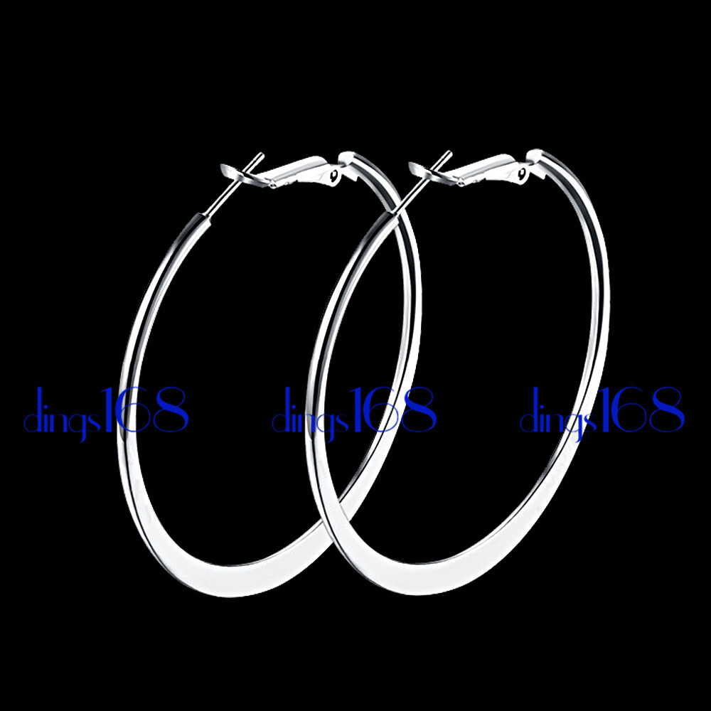 925 Sterling Silver Hypoallergenic 2 Inch Large Flat Hoop Earrings A903