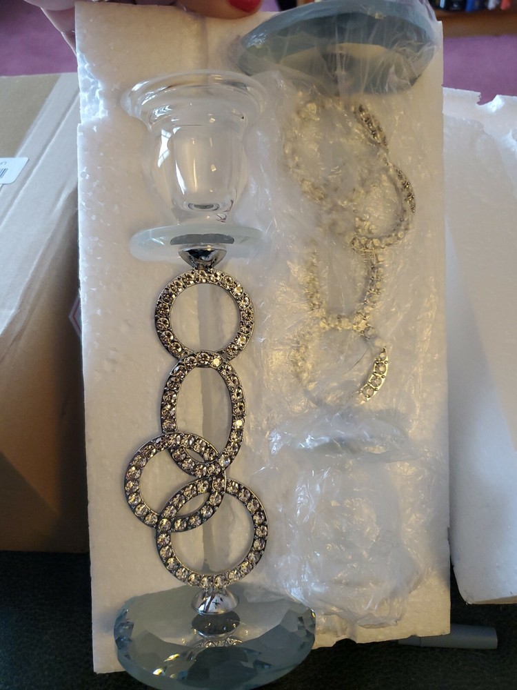 NWOB Silver Colored Crystal Tealight Holders Embellished W/Faux Diamonds