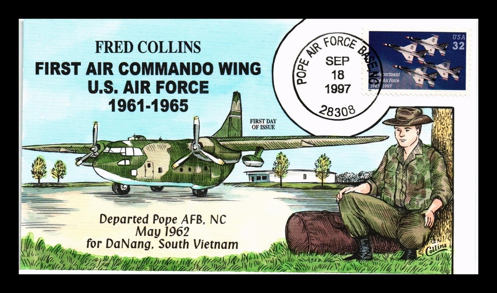 Dr Jim Stamps US FDC Air Force 50th Anniversary Pope AFB Collins Hand Painted
