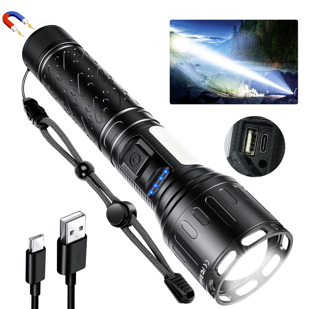 100000LM Super Bright Rechargeable Tactical Flashlight with Magnetic Base