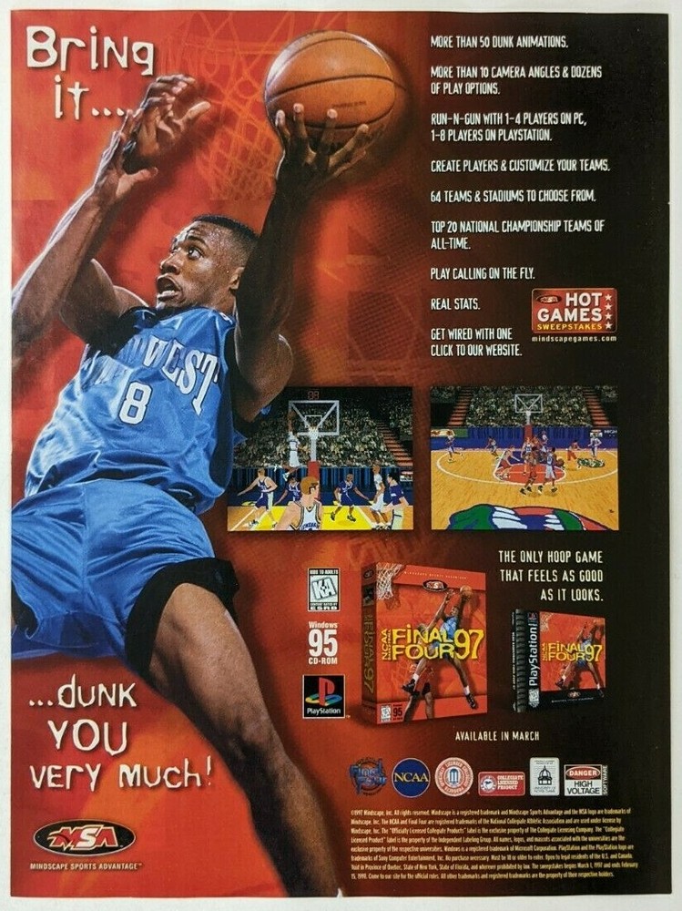 NCAA Final Four 97 Print Ad Game Poster Art PROMO Original PlayStation PS1 PC