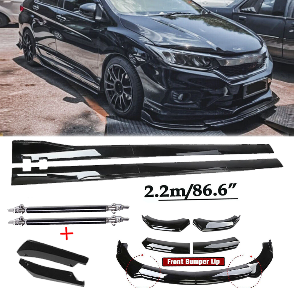 For Honda City 2010-22 Front Bumper Spoiler Body Kit /Side Skirt Glossy Black