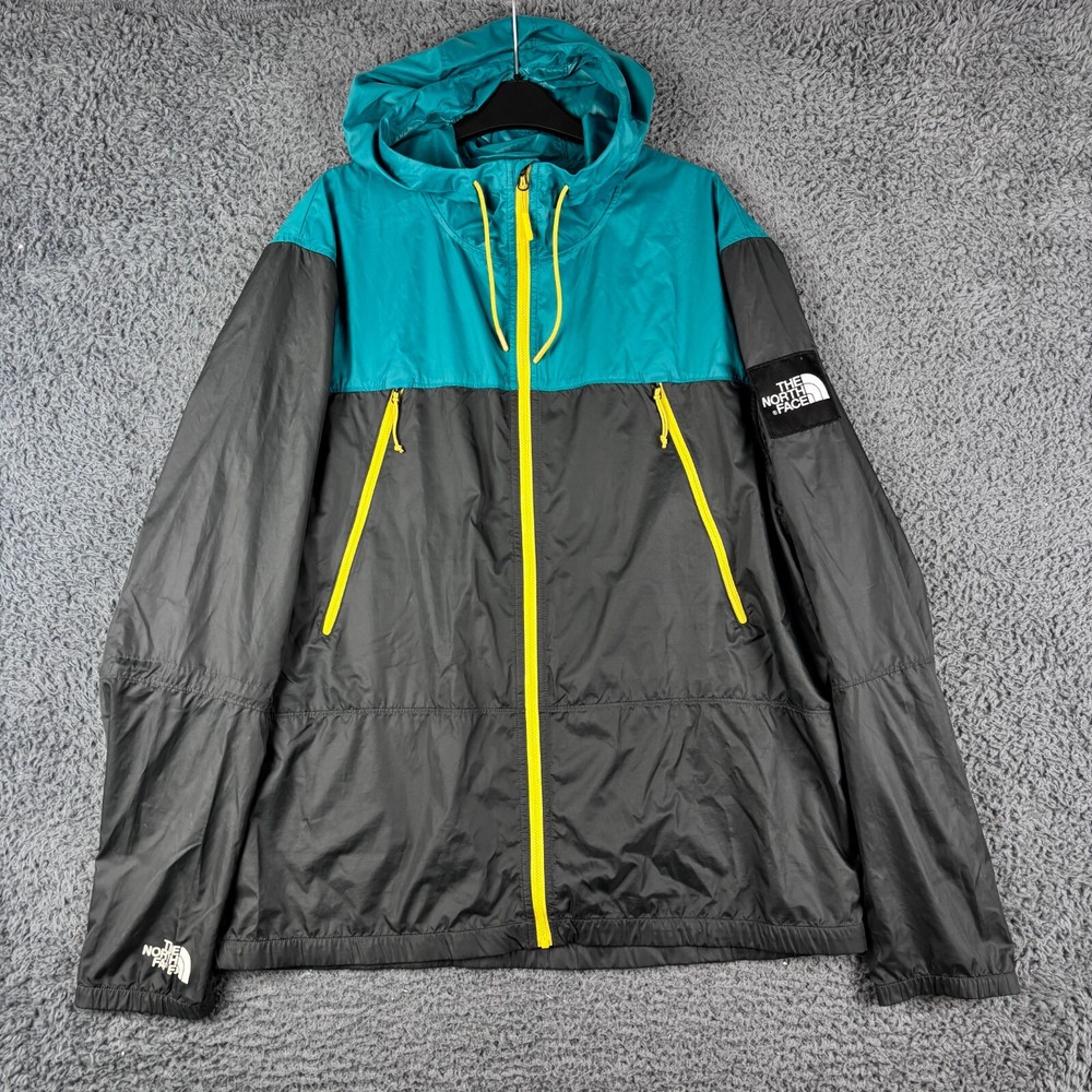 North Jace Mens XL Grey Windbreaker Hooded Jacket for Outdoor Walking 1990s Style