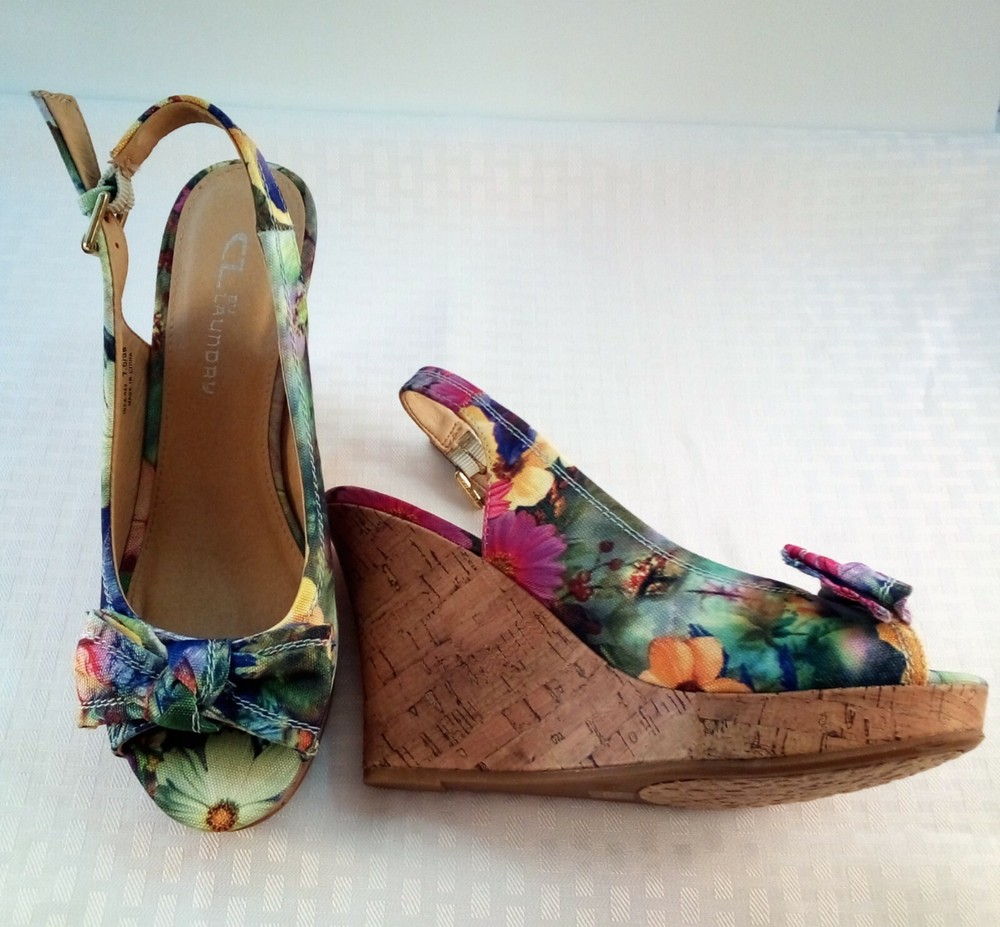 NEW CL by Laundry Womens Wedge Sandals Size 7.5 Open Toe Mothers Day Gift-image