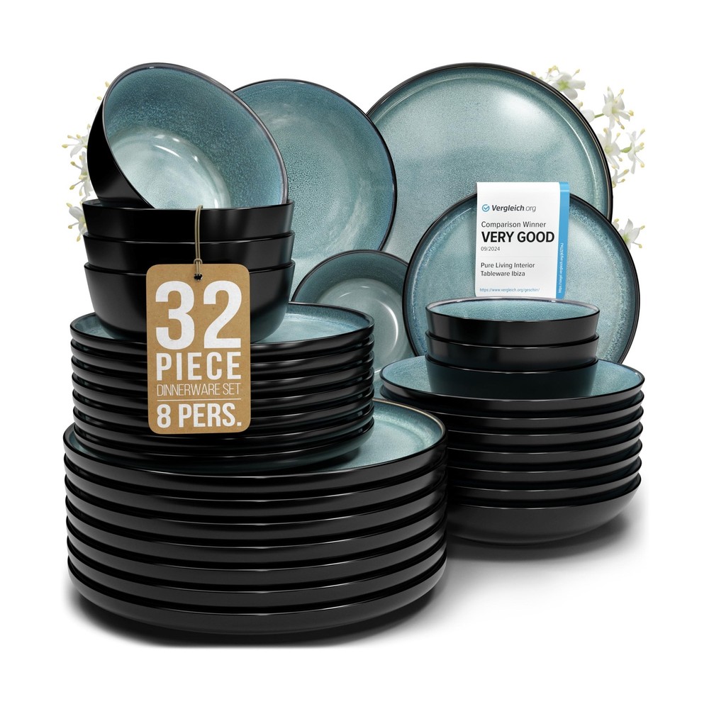 32 Piece Dinnerware Sets for 8 - Modern Style Stoneware Dinnerware Set - Scra...