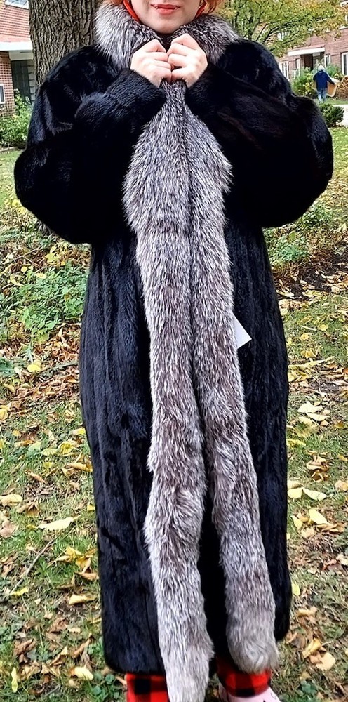 Luxury Vintage Full Length Mink Coat with Crystal Fox Collar Size 14-image