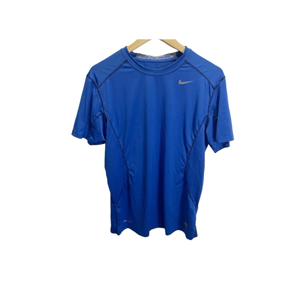 Nike Pro Combat Fitted Blue Dri-fit Workout Shirt M Short. Sleeved Athletic