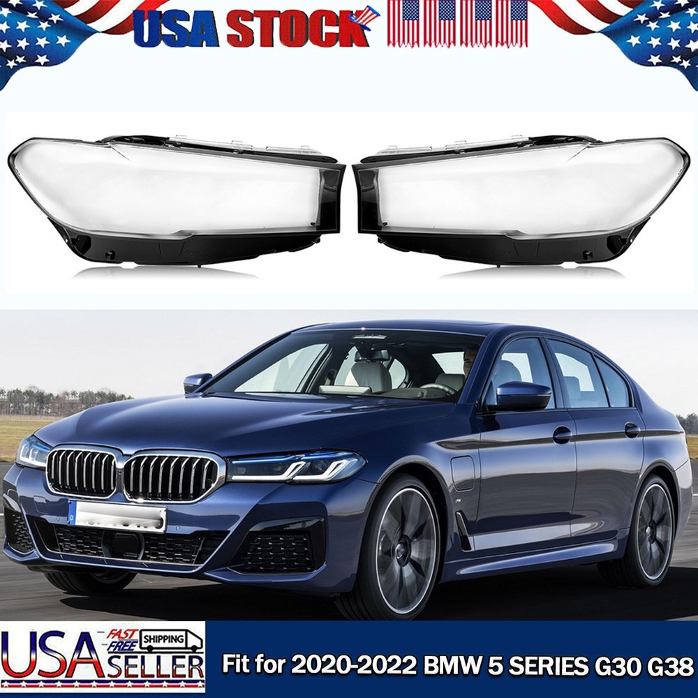 2x Headlight Lampshade Lens Covers For BMW 5 Series G30 G38 520i 530i 2019-2023