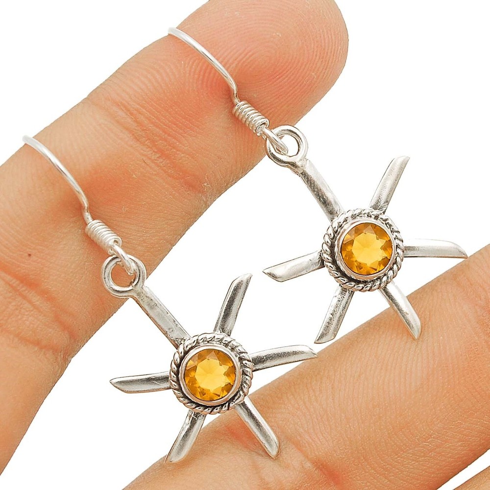 Natural Golden Citrine 925 Sterling Silver Earrings Jewelry by @B9-9