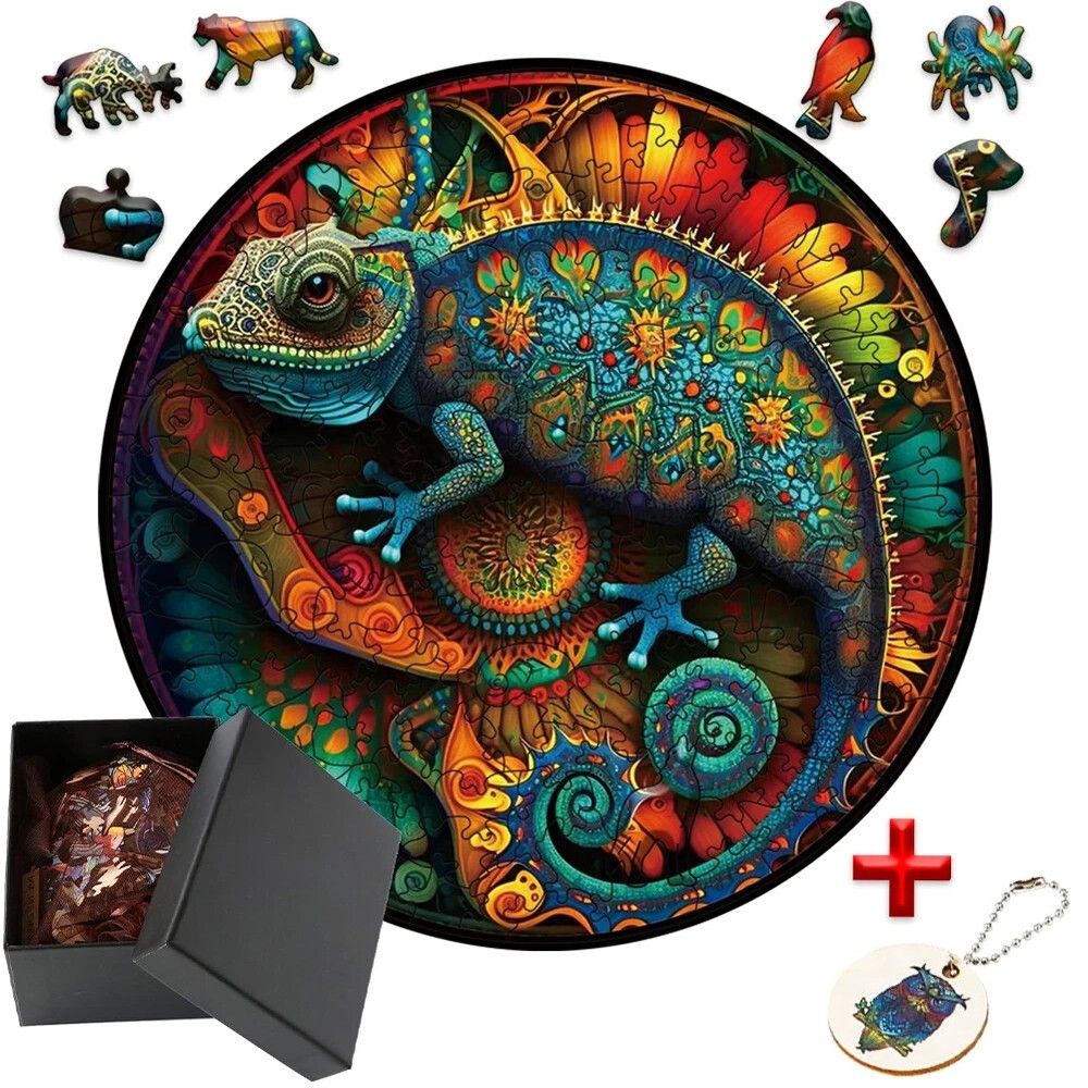 Chameleon Wooden Jigsaw Puzzle + Free Gift
