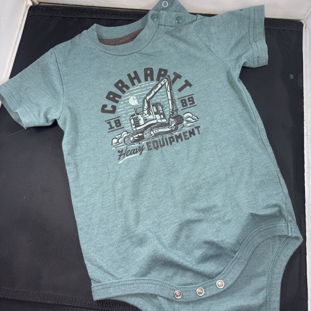 Carhartt Baby One Piece Green Short Sleeve 18 Months 100 Cotton Heavy Equipment