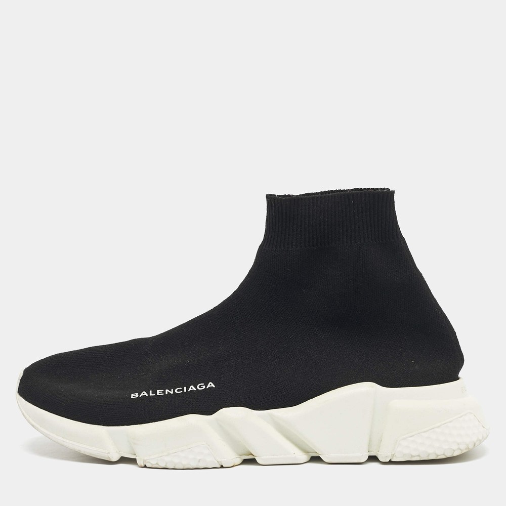 Balenciaga Black Knit Fabric Speed Trainer High Top Sneakers Size 40