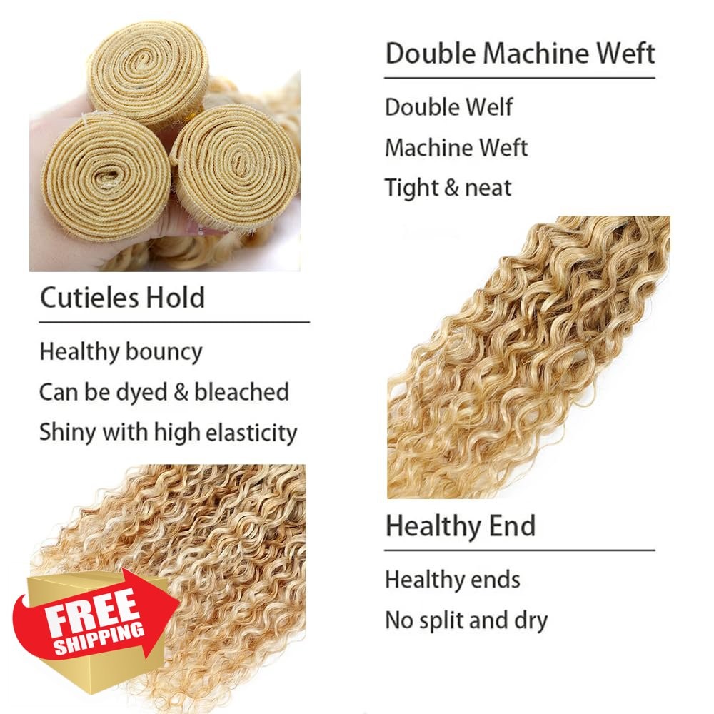 Honey Blonde 613 Water Wave Hair Bundles 22 24 26 inch
