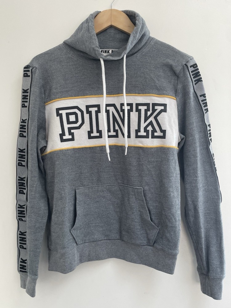Pink Victoria's Secret Women's Logo Cotton Blend Funnel Neck Sweatshirt Gray S