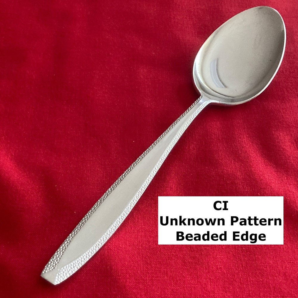 CI Unknown Pattern Beaded Edges Soup Spoon 7 1/8