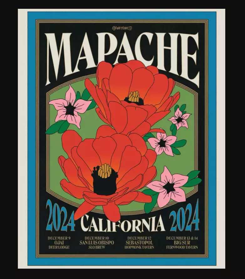 Mapache California Dec 9-14, 2024 2025 Tour Poster - Concert Art for Music Fans