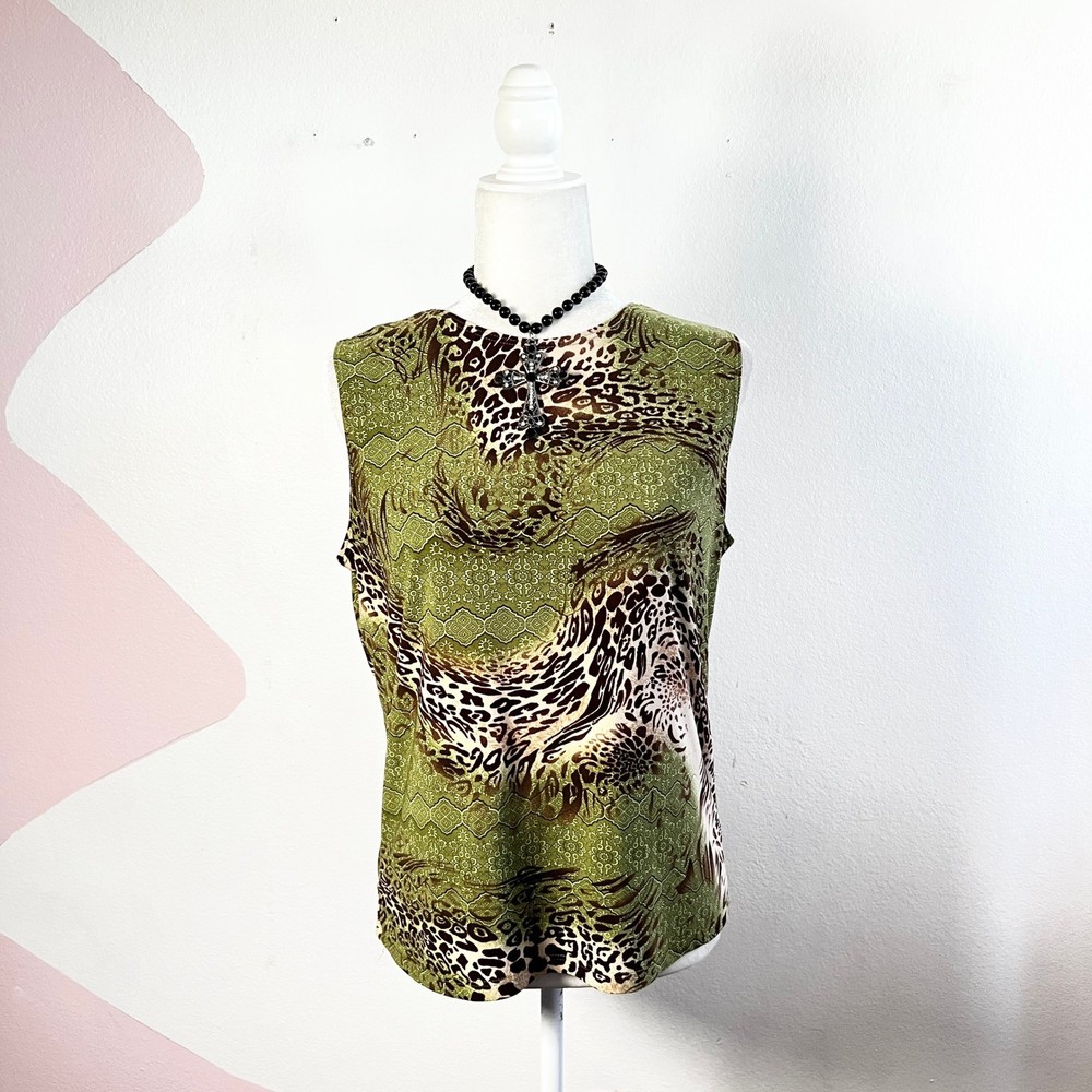 Vintage Y2k 90s Tank Top Animal Print Sz Large Fairy Grunge Indie Sleaze 2000s