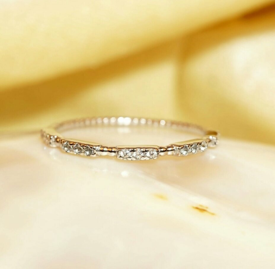 Diamond Gold Ring Stackable Band White 14k 14K Wedding Round Eternity Yellow N8