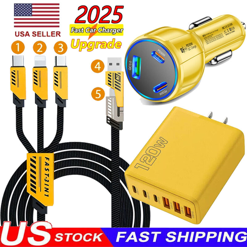 120W Ultra-Fast USB-C Wall and Car Charger for Phones and Tablets