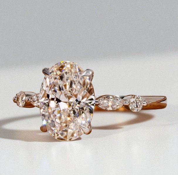 14k Yellow Gold Oval Certer Diamond 2.15CTW IGI Certified Lab Grown Diamond Ring