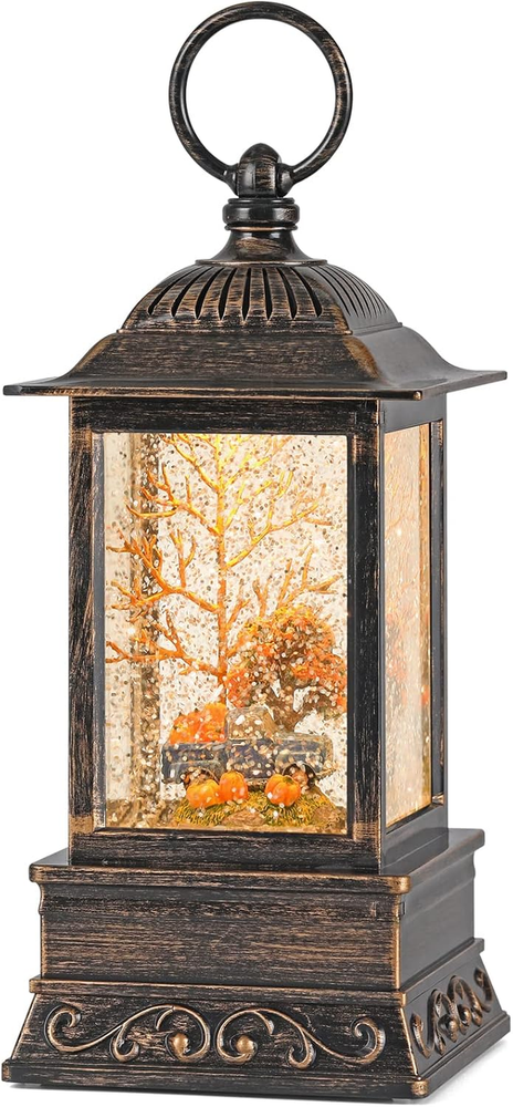 Fall Snow Globe Lantern, Thanksgiving Lighted Lantern, Swirling Glitter Snow Glo