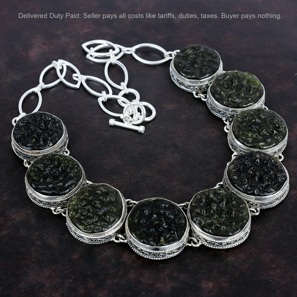 Cyber Monday Sale 925 Silver Natural Moldavite Sister Vintage New Chain Necklace-image