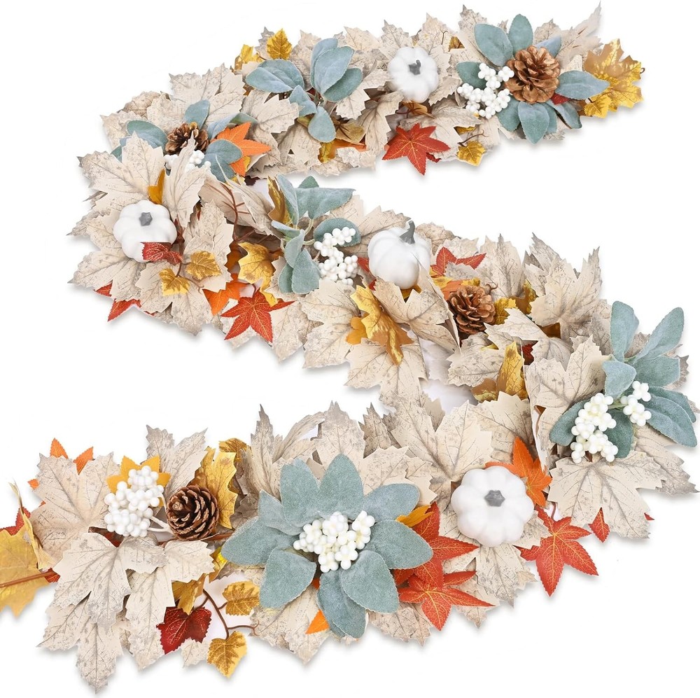 Waipfaru Fall Decor, Garland, 5.9Ft Autumn Maple Leaves 1 Pack, White
