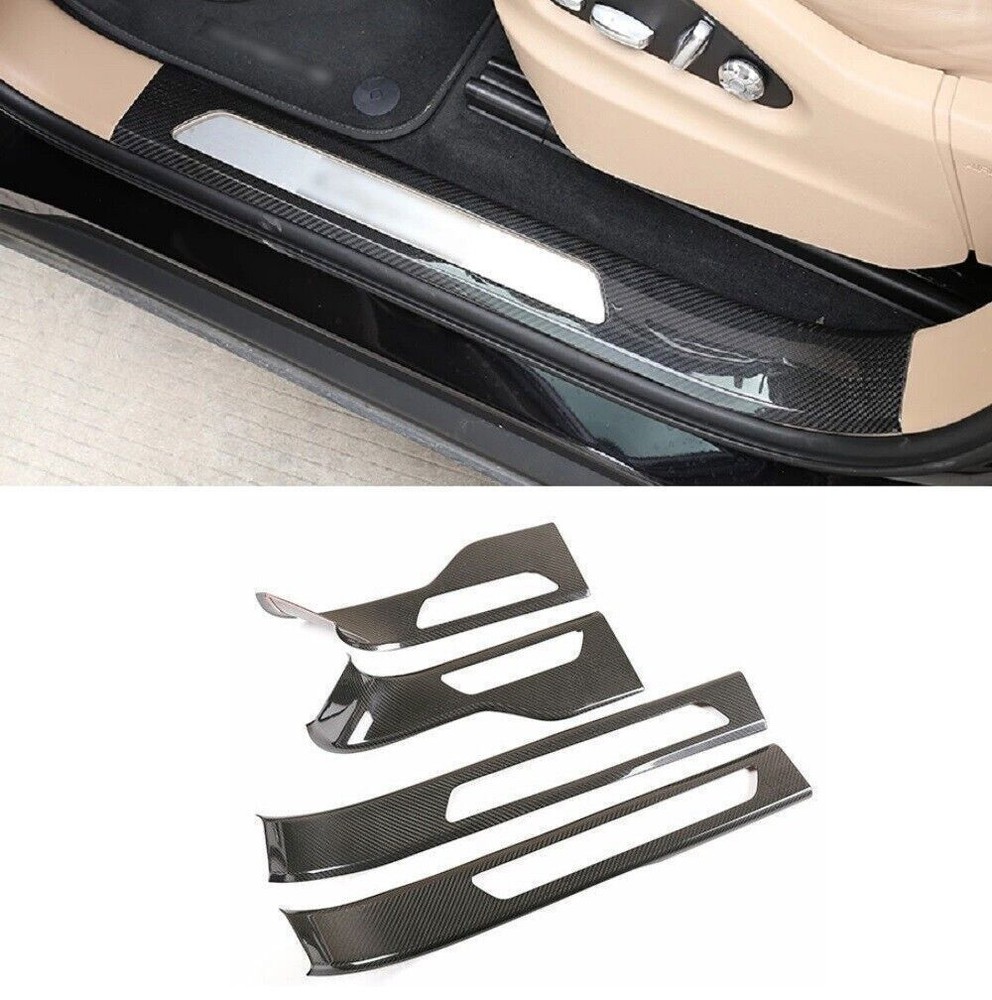 Carbon Fiber Door Sill Threshold Protector Scuff Plate For Porsche Cayenne 18-23