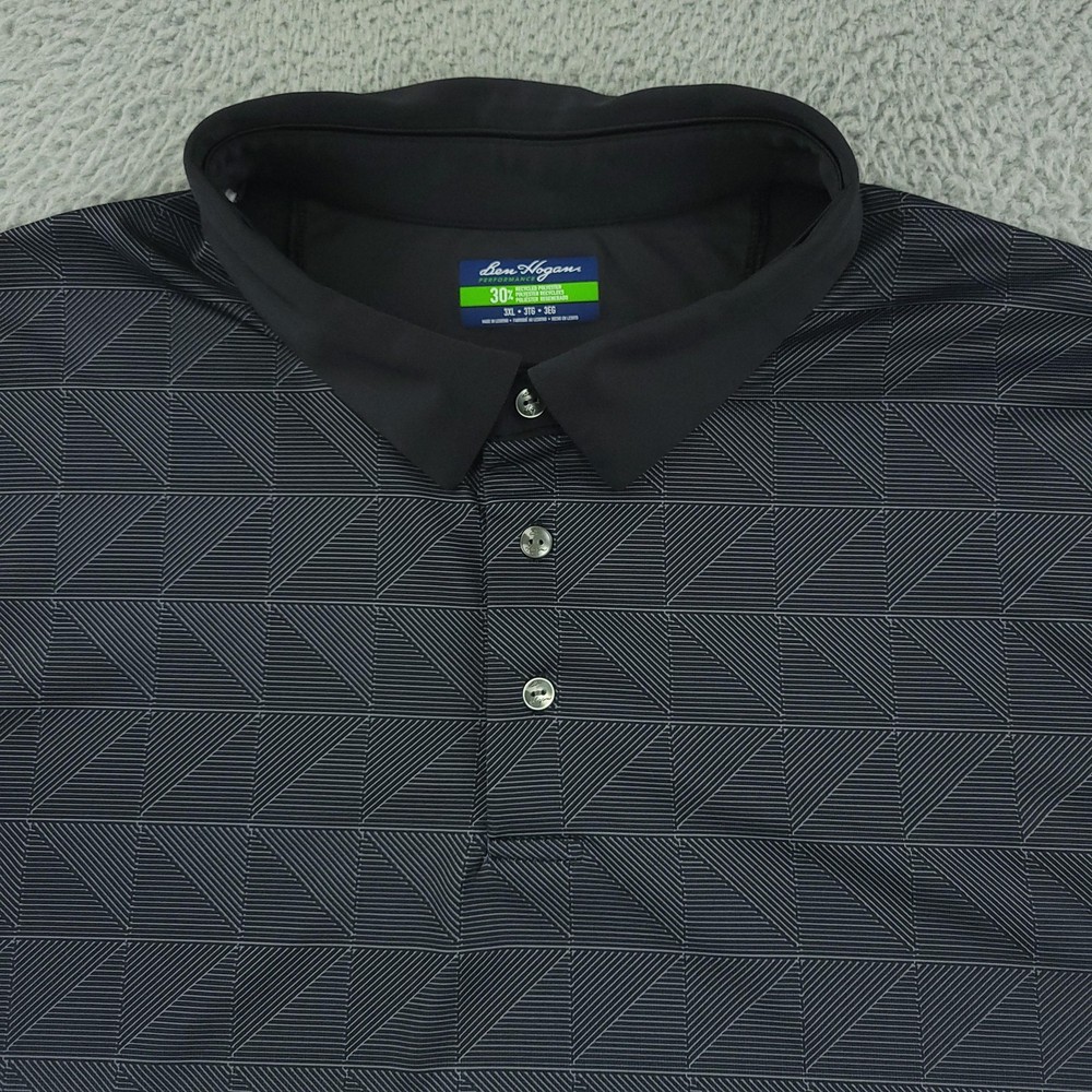 Ben Hogan Polo Shirt Mens 3XL Black Gray Geo Gradient Performance Golf Stretch