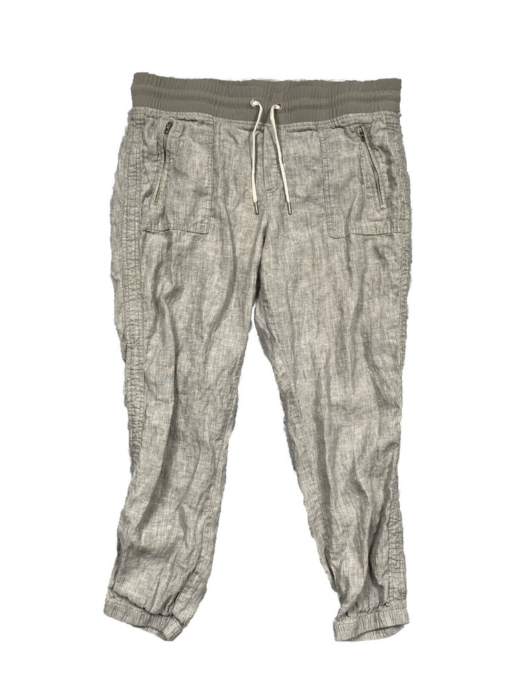 Athleta Pants Size 16 Gray Cabo Linen Joggers Drawstring Zip Pocket Quiet Luxury