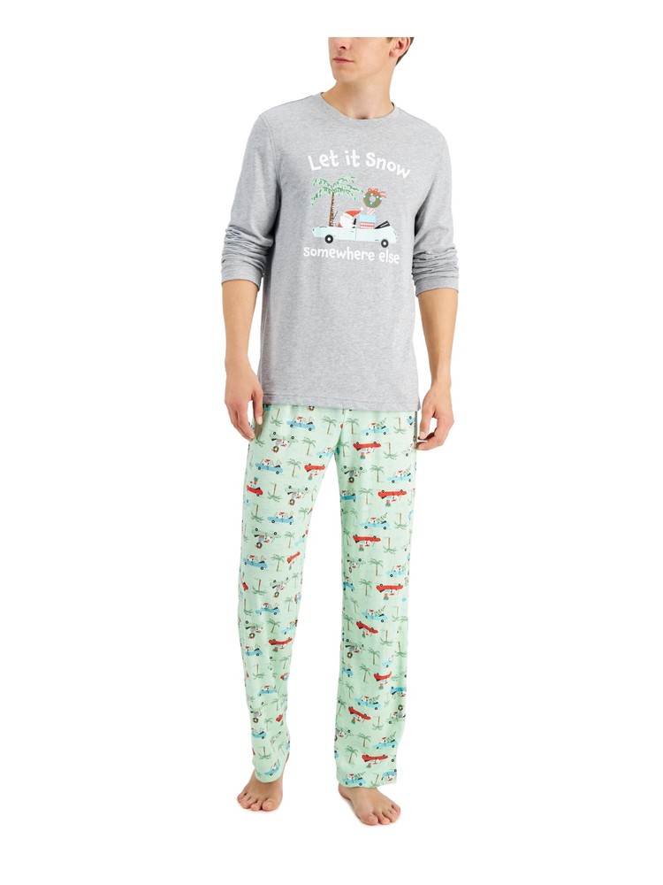 FAMILY PJs Mens Gray Long Sleeve T-Shirt Top Straight leg Pants Pajamas L