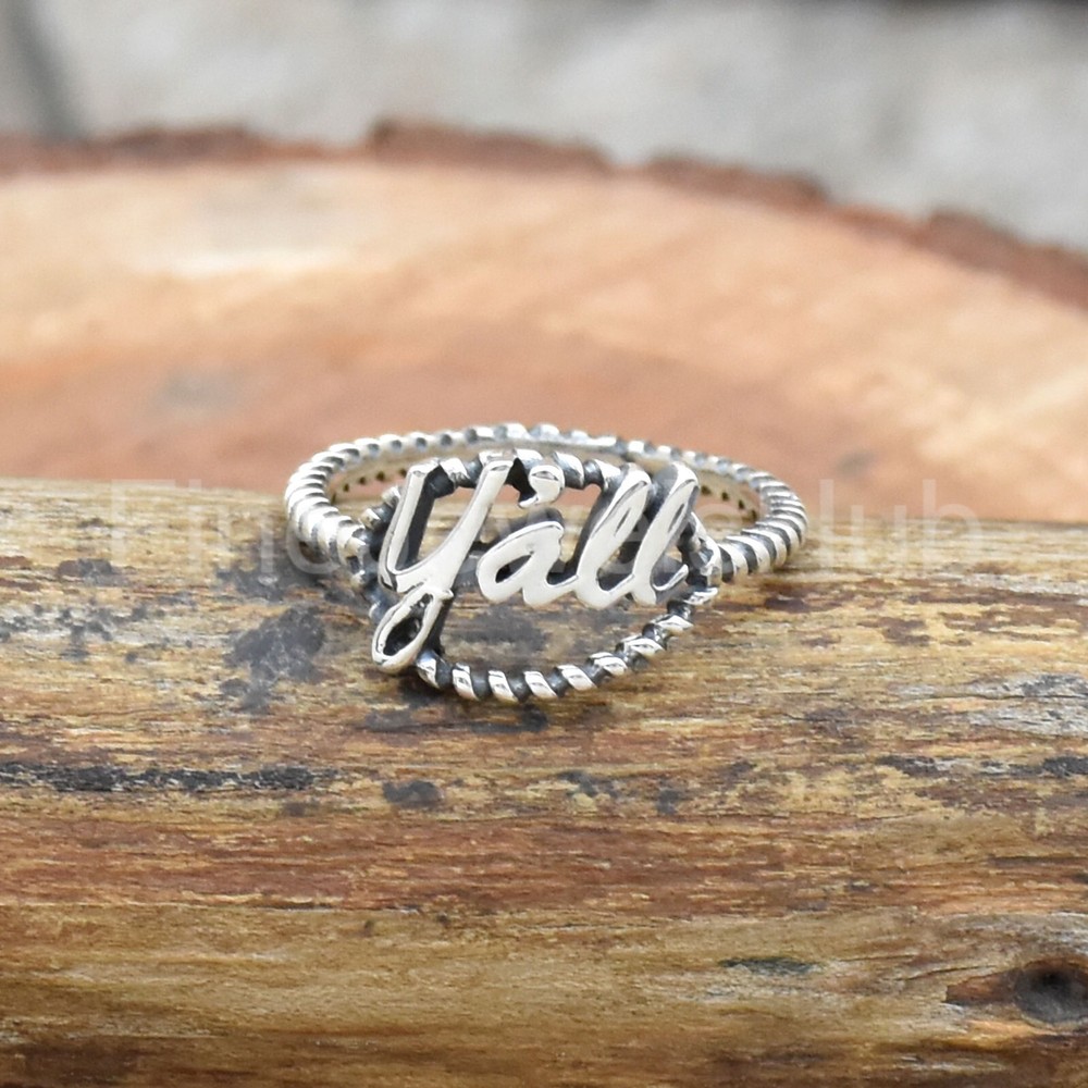 Y'all Rope Ring, 925 Sterling Silver Ring, Letters Ring, Twisted Band Ring,
