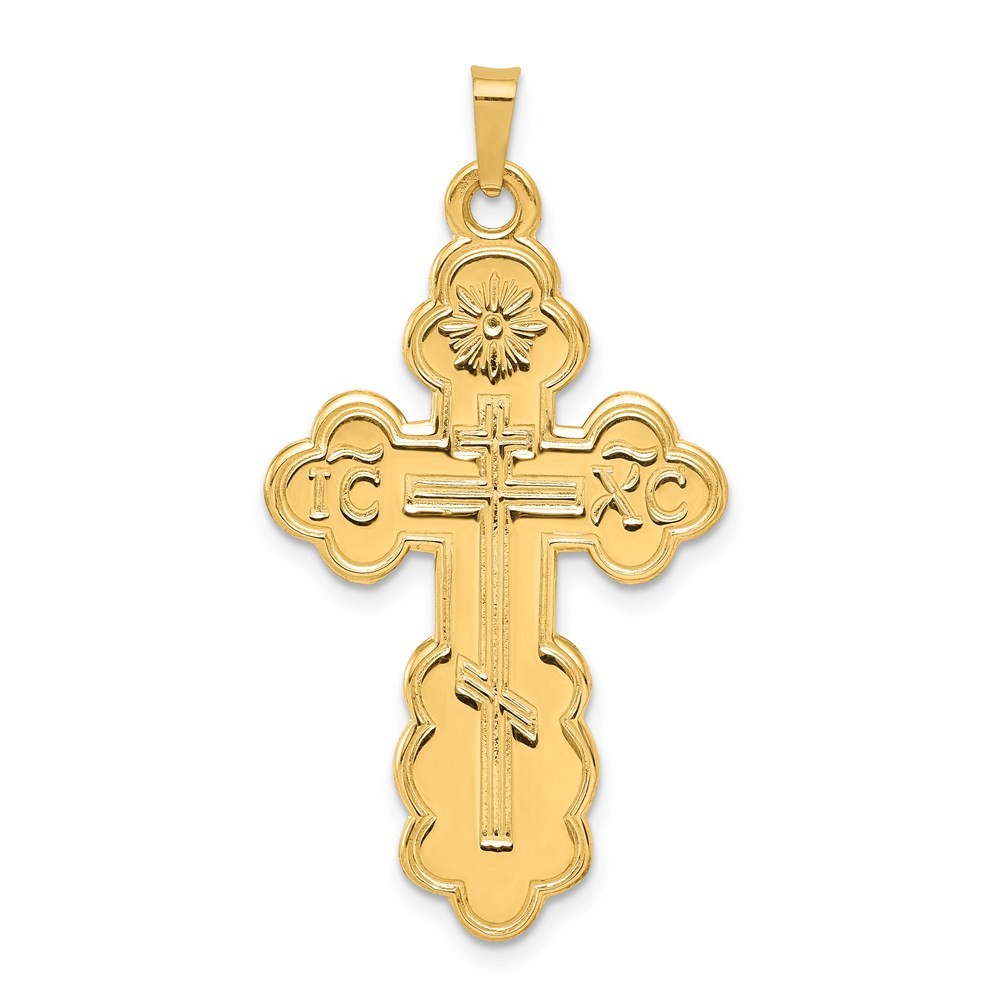 14k Yellow Gold Eastern Orthodox Cross Pendant L-1.58 Inch, W-0.87 Inch